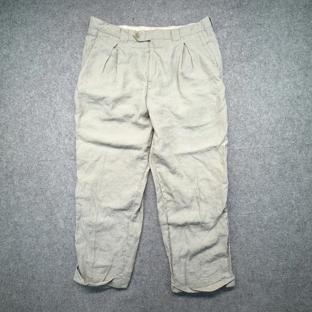 GIORGIO ARMANI Italy Baggy Pleated Linen Pants Men's 34x28